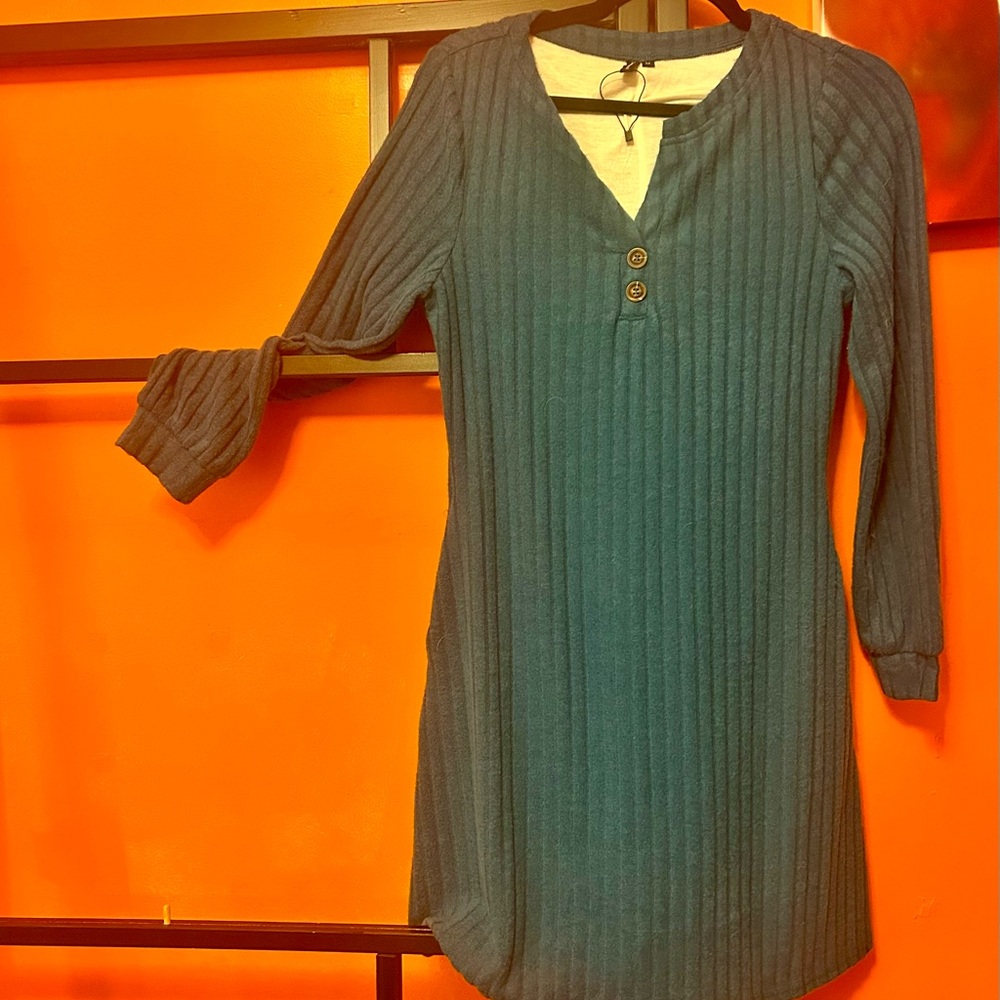💚💚5/$25💚💚 Ribbed Long Sleeve Tunic Dress - Teal